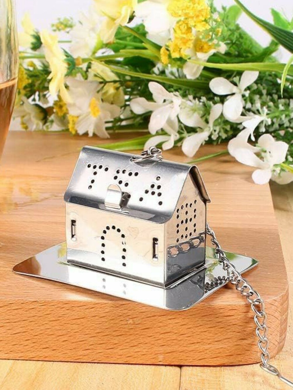 NEW house cottage stainless steel shaped tea infuser w grass novelty